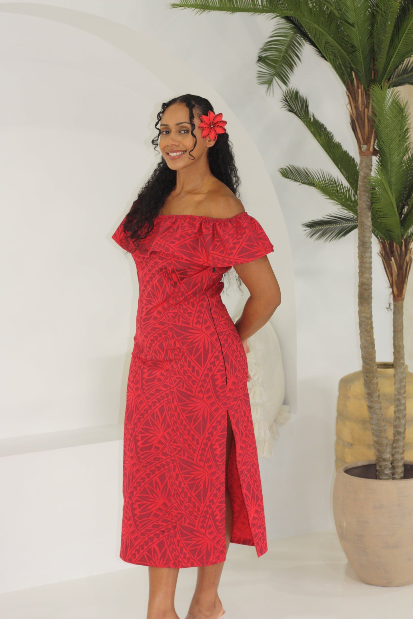 Tropical Mahina Island Dress (Deep Red) FB1760