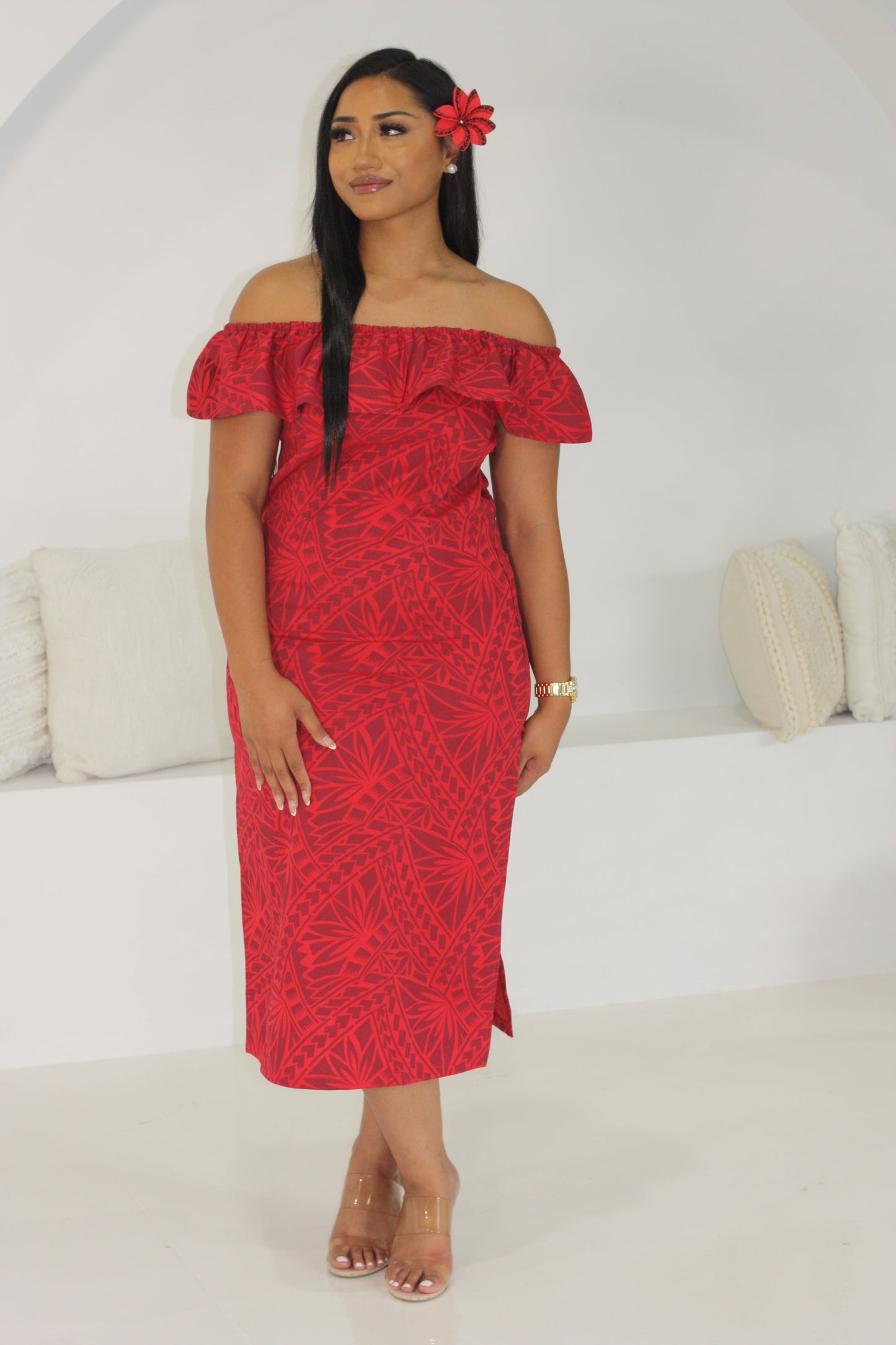 Tropical Mahina Island Dress (Deep Red) FB1760