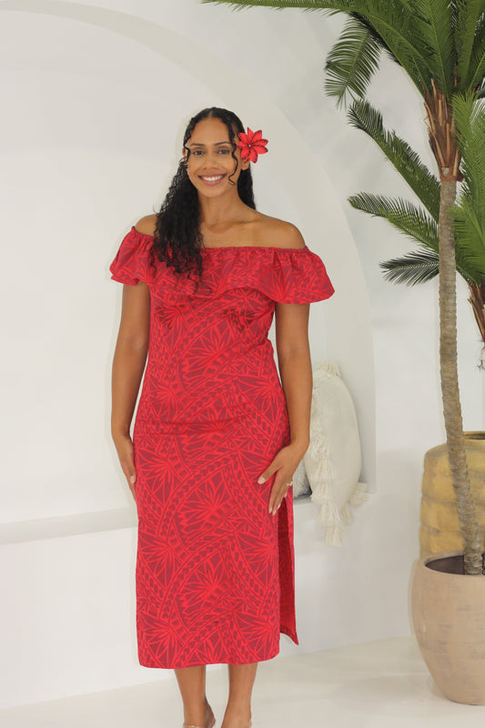 Tropical Mahina Island Dress (Deep Red) FB1760