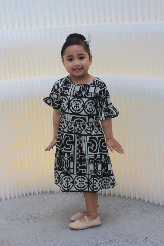 Kalavata Rivi Girls Dress ( Black & Beige )