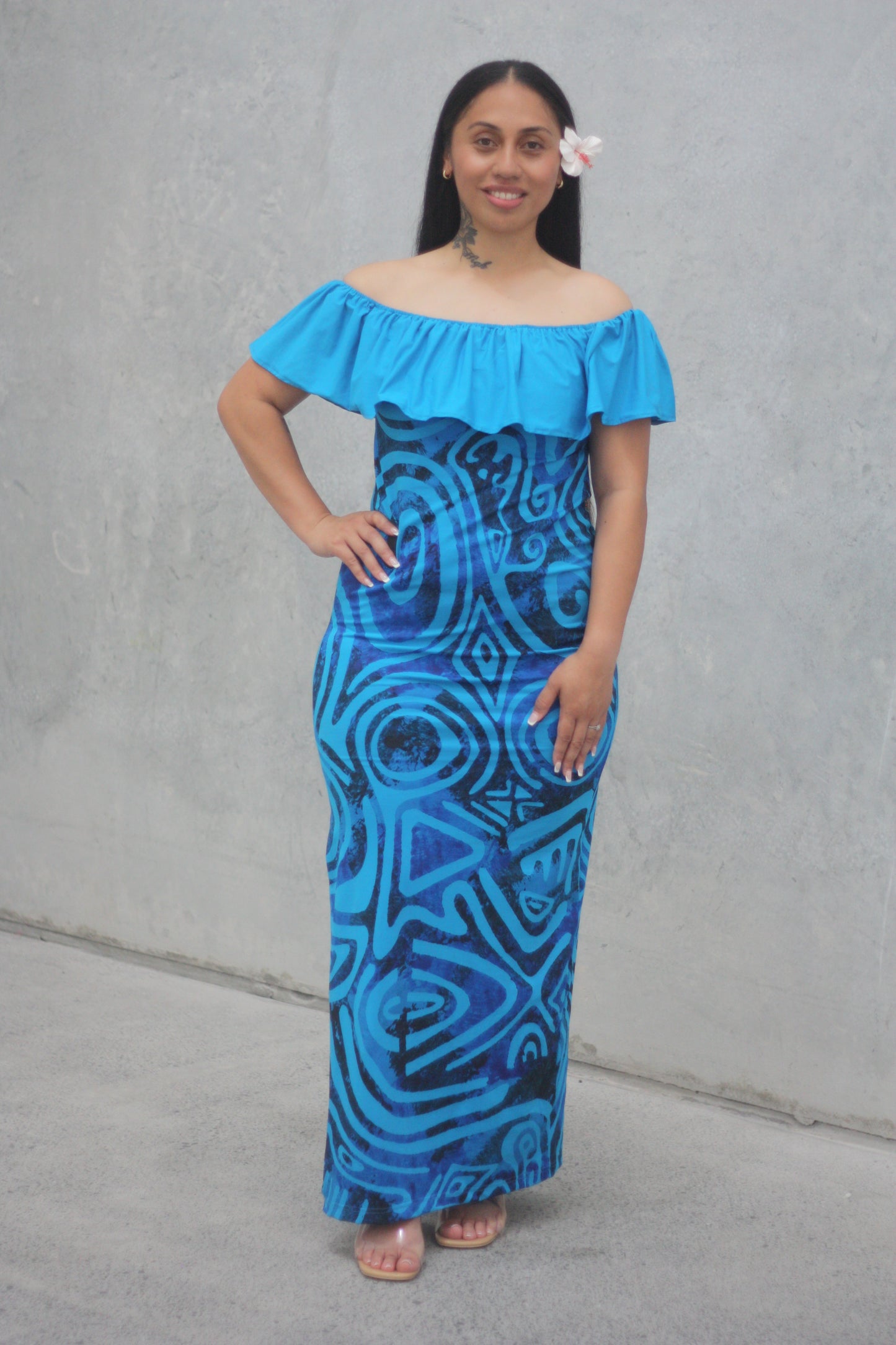 PIA Deep Blue Offshoulder Dress