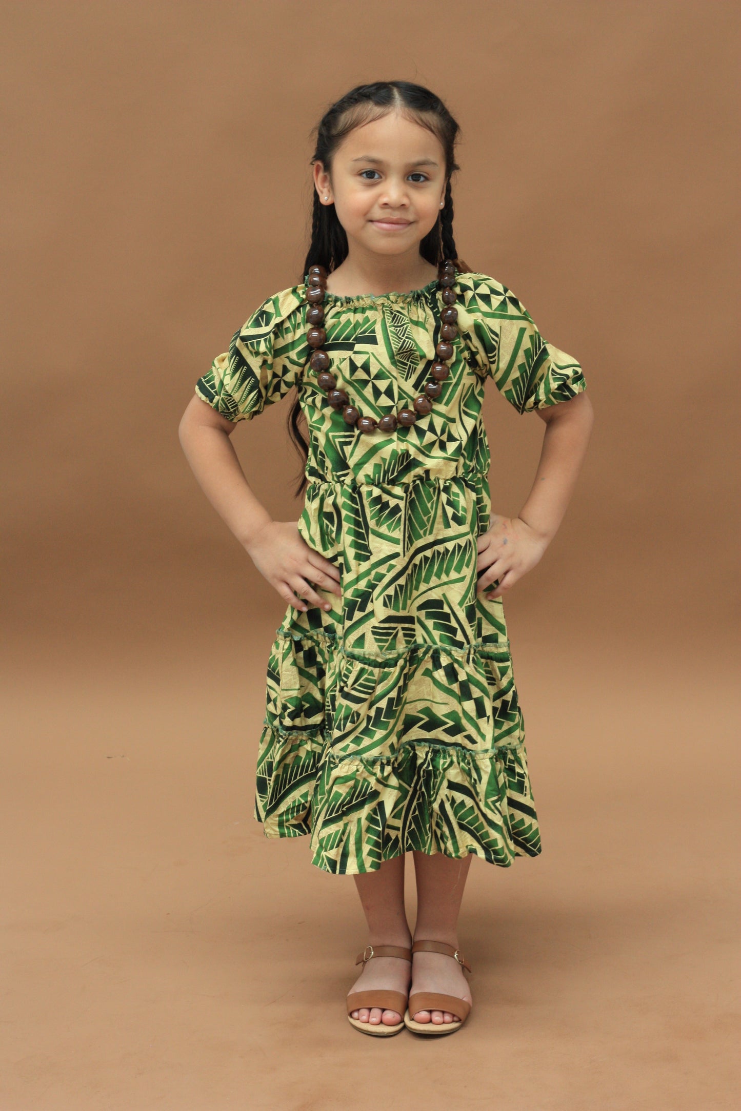 Kalavata Girl's Olive Dress (Green)