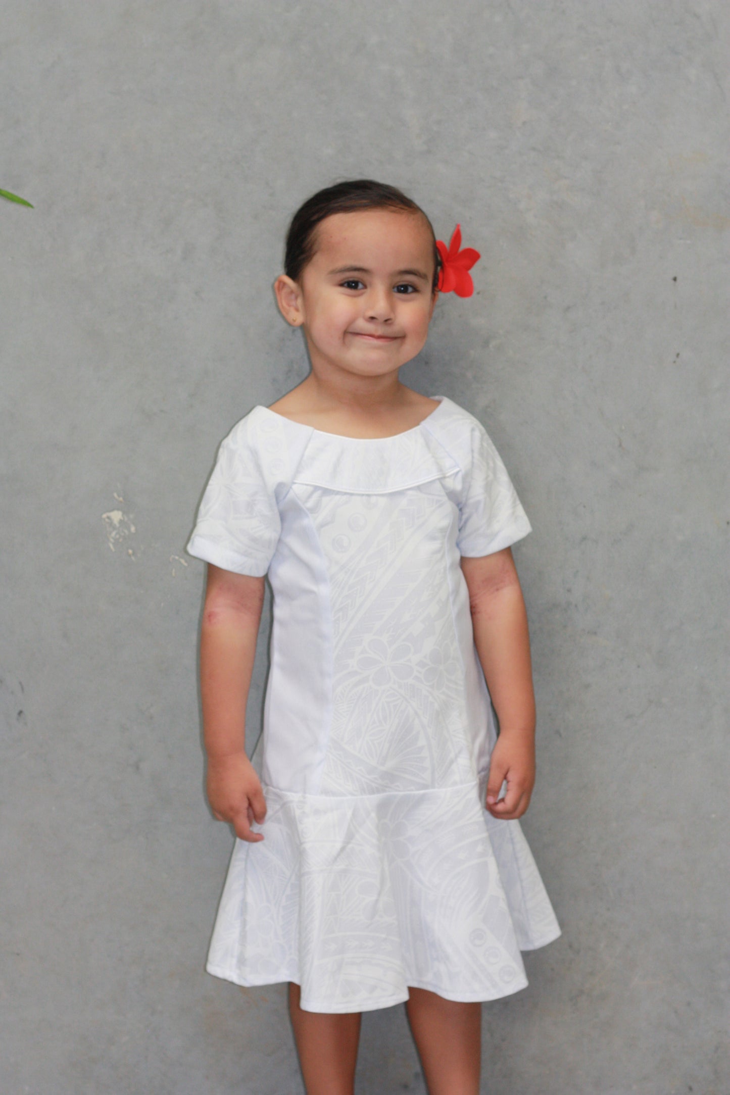 Polynesian Fashion Girls White Elei Dress