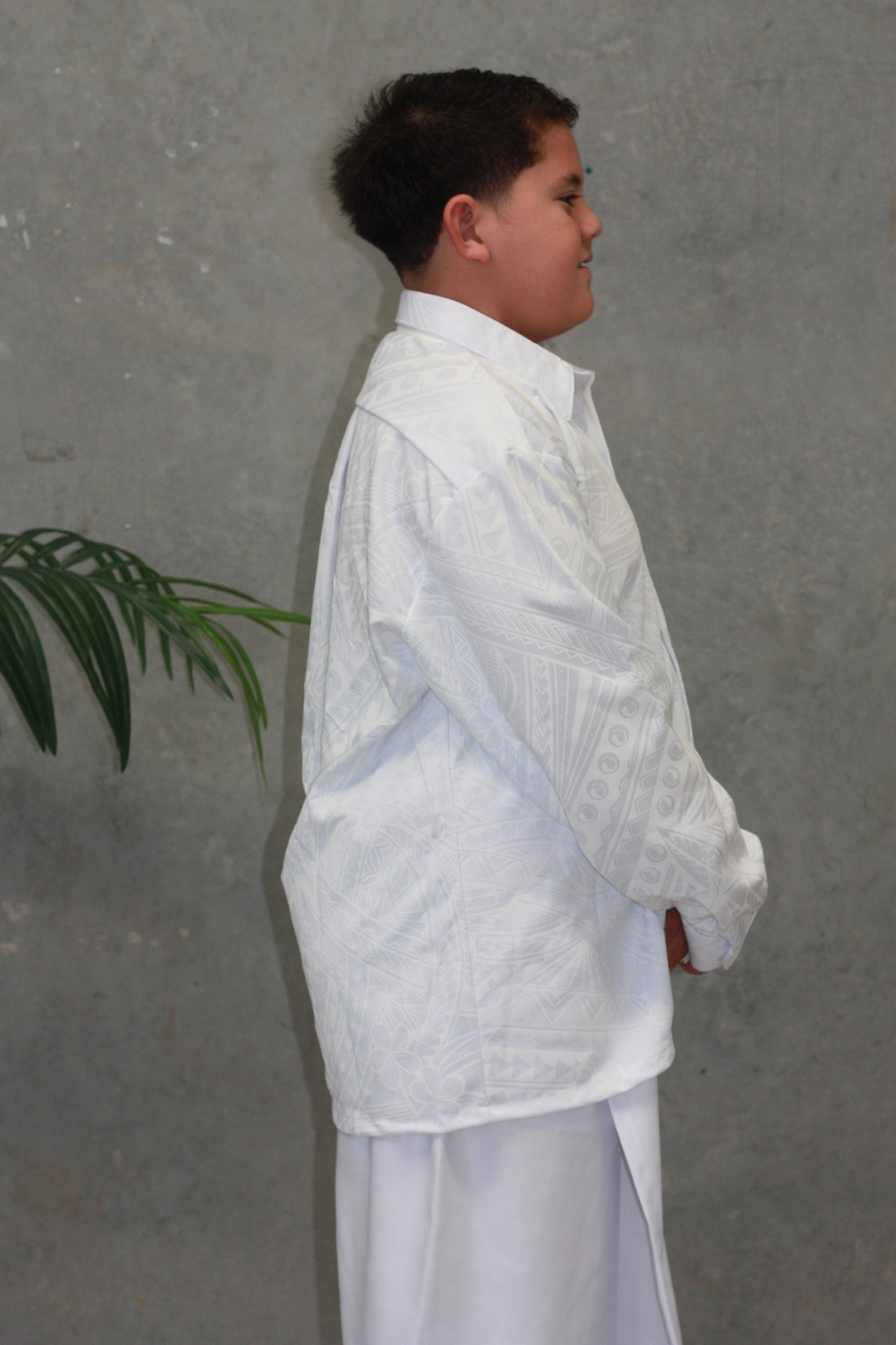 Polynesian Fashion Boys Long Sleeve Shirt -White on White