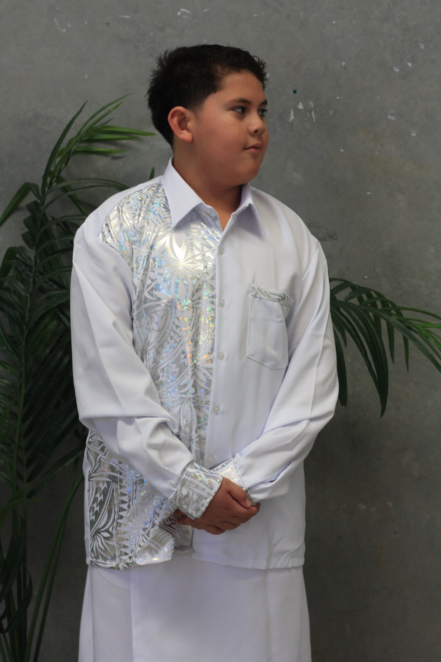 Polynesian Fashion Boys Silver Metallic Long Sleeve