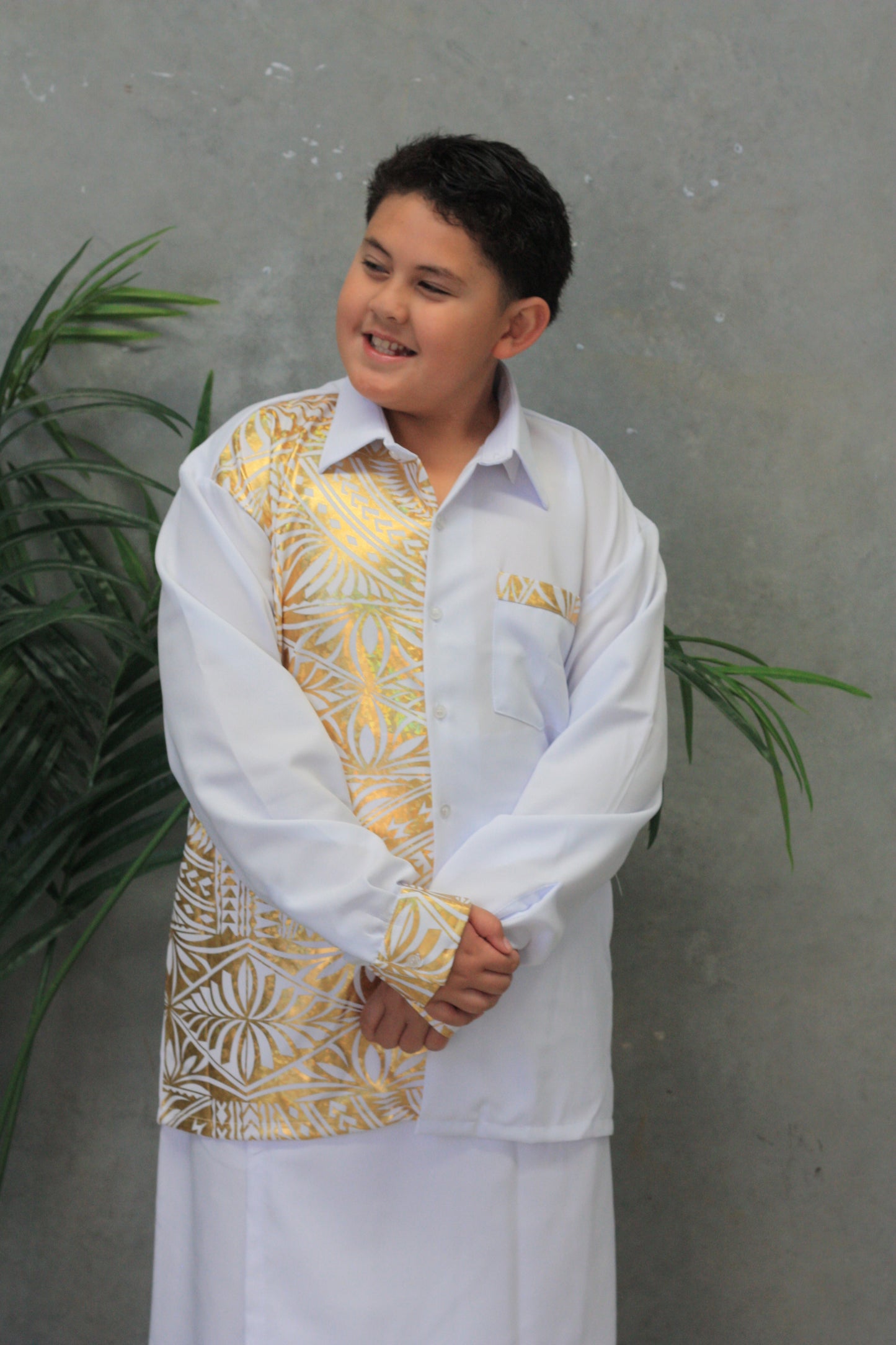 Polynesian Fashion Boys Gold Metallic Long Sleeve