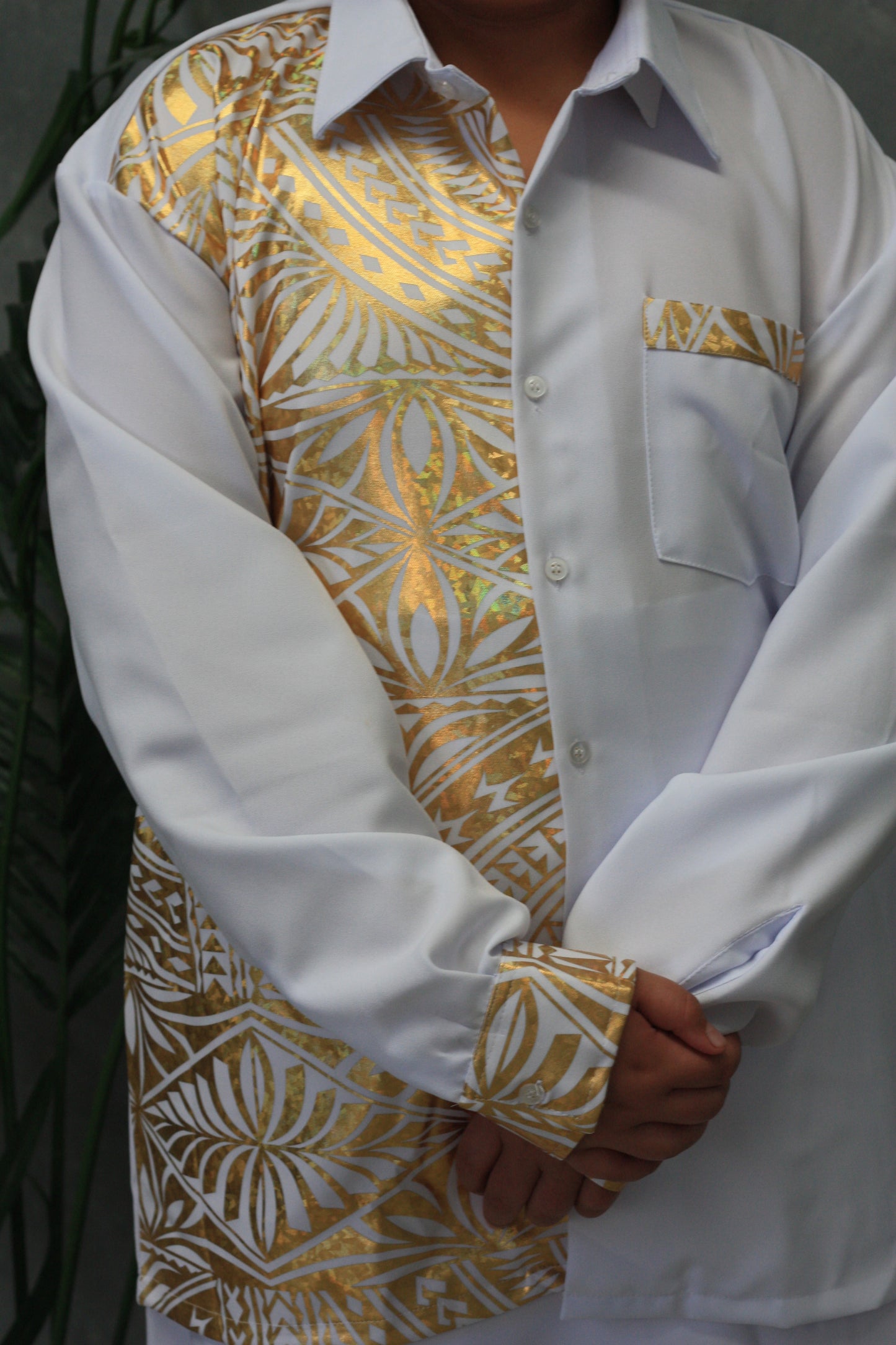 Polynesian Fashion Boys Gold Metallic Long Sleeve