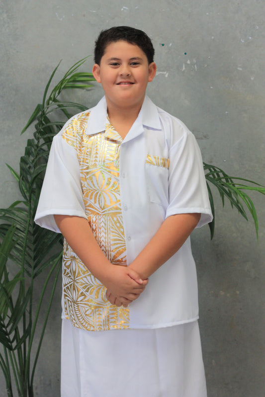 Polynesian Fashion Boys Gold Metallic Short Sleeve