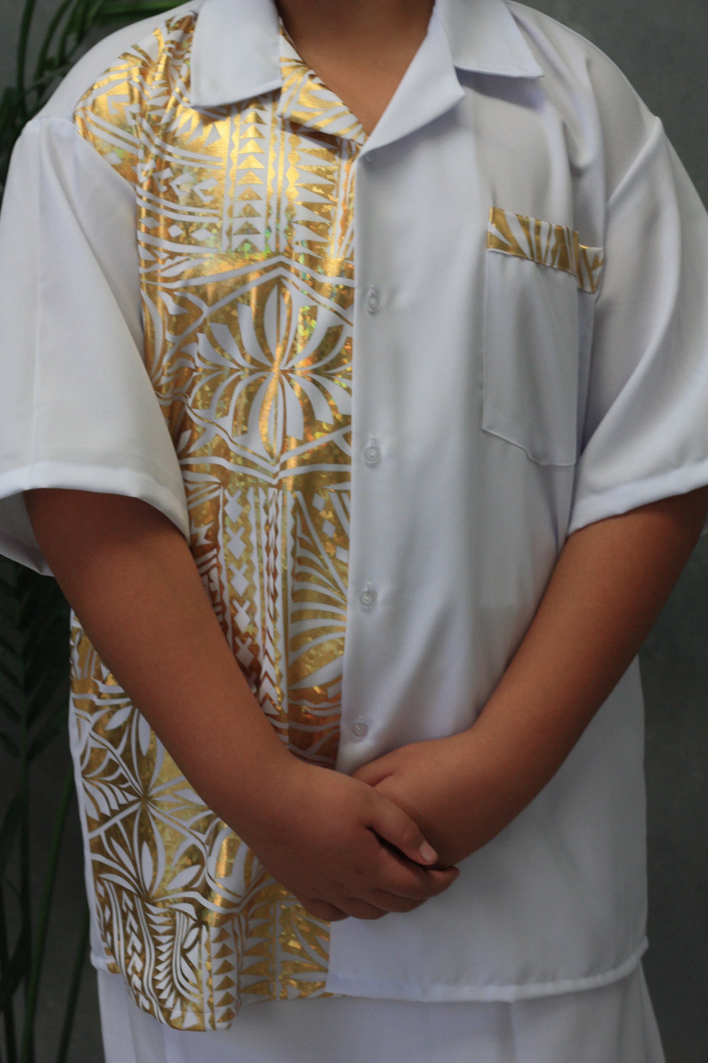 Polynesian Fashion Boys Gold Metallic Short Sleeve