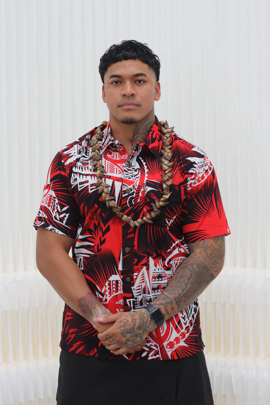 Tribal Origin Men's Bula Shirt FB1413 ( Red ) SS3201